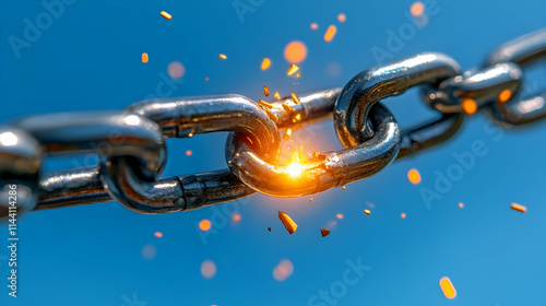 A pair of hands severing a chain link to symbolize the breaking free concept photo