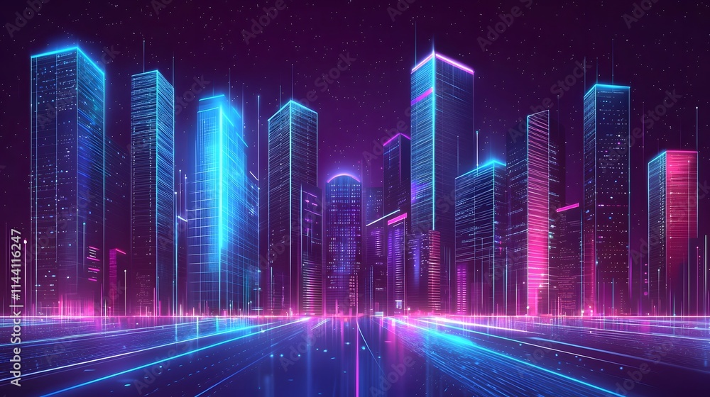 Neon and High-Tech Urban Landscape in Vector Style Neon and High-Tech Urban Landscape in Vector Style