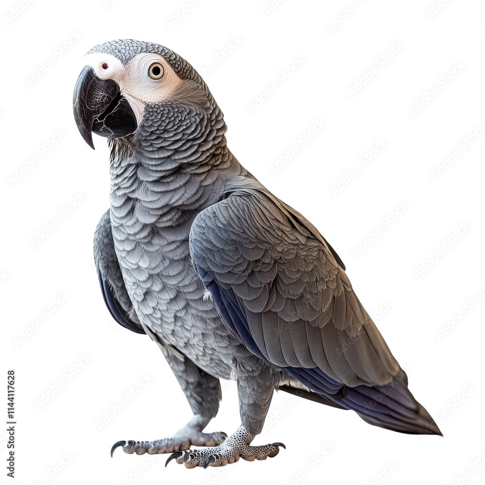 Obraz premium Isolated African Grey Parrot on White Background for Wildlife and Pet Related Uses Transparent Background