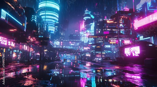 Futuristic City Design with Neon and Space Themes
