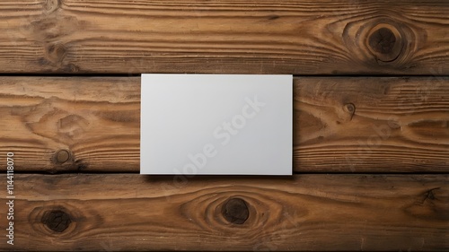 Blank white visiting card empty horizontal paper mockup on wooden natural patterned surface, clean minimal presentation mockups for design projects