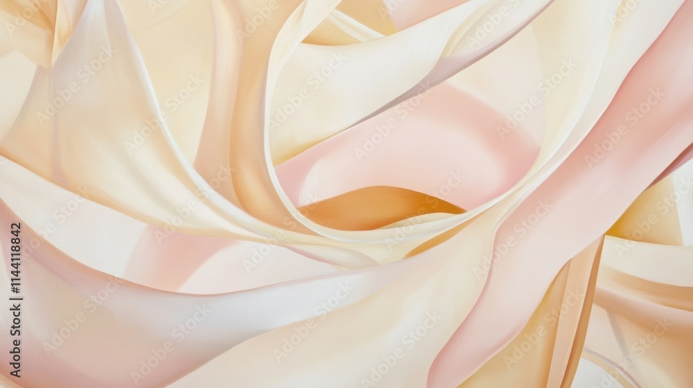 Obraz premium Flowing, smooth curves of blush pink, warm peach, and golden cream interlace like silky ribbons, evoking a soft, elegant movement that radiates warmth and timeless beauty.
