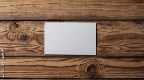 Blank white visiting card empty horizontal paper mockup on wooden natural patterned surface, clean minimal presentation mockups for design projects photo