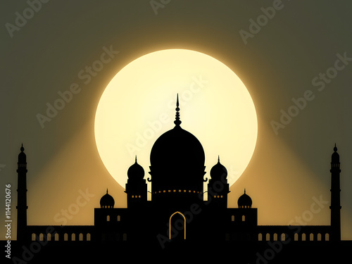 Mosque Silhouette at Night: Ramadan, Islam, Crescent Moon  photo