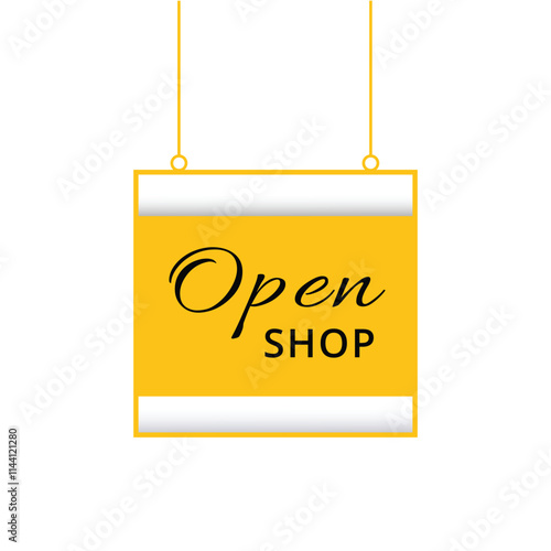 Open shop isolated flat design banner. Announcement vector illustration template.