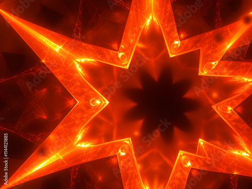 Abstract orange background with stars, flames, and energy patterns photo