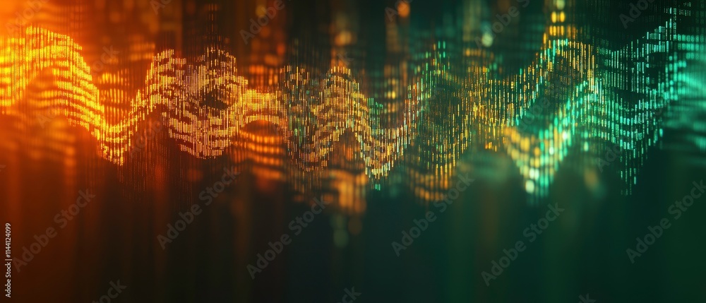 Fototapeta premium An abstract digital representation featuring flowing lines and vibrant colors, suggesting movement and energy, often used in technology and data visualizations.
