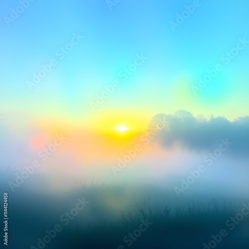 A nature scene illustration showcasing iridescent colors reflecting over thick foggy surroundings resulting in low visibility and thick fog.jpg