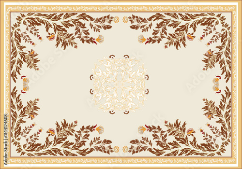 Persian rug original Design Oreintal Flora Damasks embroidery, Persian style. art ornament print.Design for carpet, cover.wallpaper, wrapping, fabric, clothing, tribal vector texture.