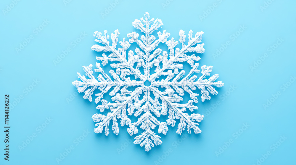 Macro image of snowflake, ice crystal, on blue background Macro image of snowflake, ice crystal, on blue background