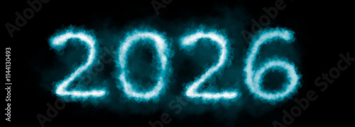 2026 smoke inscription, neon light in the dark.
