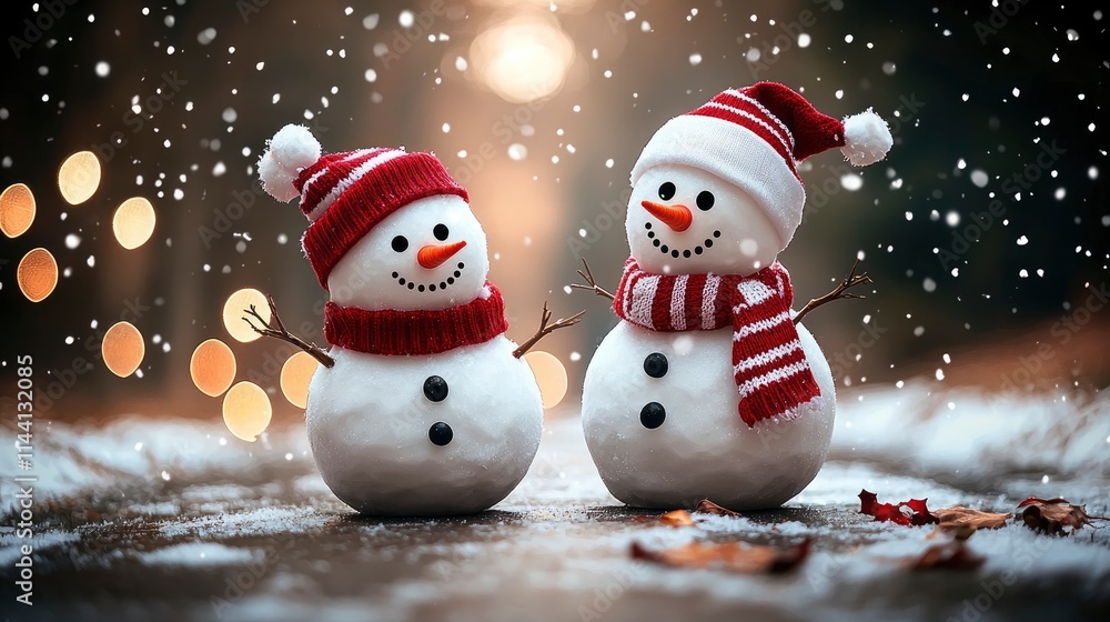 Adorable Snowmen Couple in Winter Wonderland Adorable Snowmen Couple in Winter Wonderland