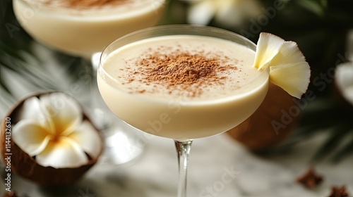 Delicious Coquito Cocktail Cinnamon Coconut Perfect Holiday Drinks Christmas Recipes Festive Gatherings Colorful Inviting Photography Food Drink photo