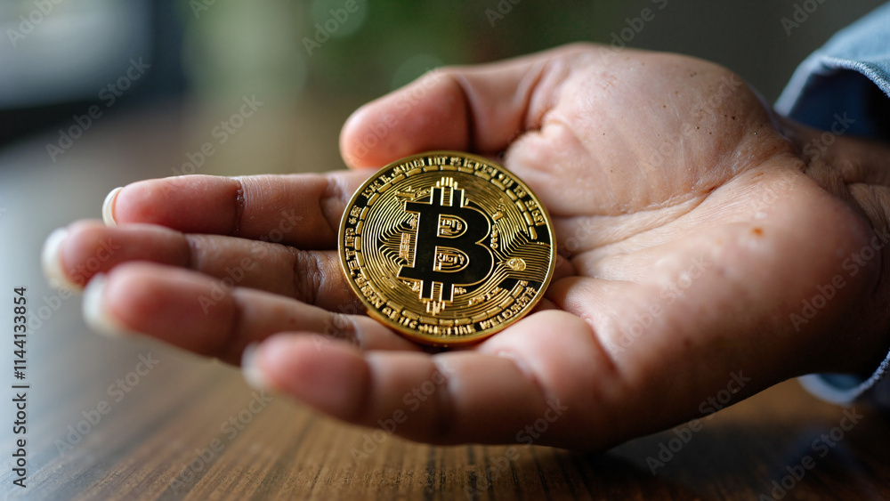 Diverse Hand Holding Golden Bitcoin: Symbol of Cryptocurrency Investment for Financial Blogs and Tech Presentations Diverse Hand Holding Golden Bitcoin: Symbol of Cryptocurrency Investment for Financial Blogs and Tech Presentations