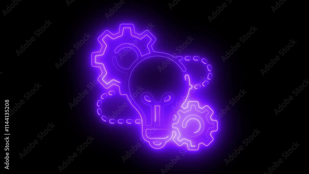 Bulb setting icon animation by purple color neon on black background. Bulb setting icon animation by purple color neon on black background.
