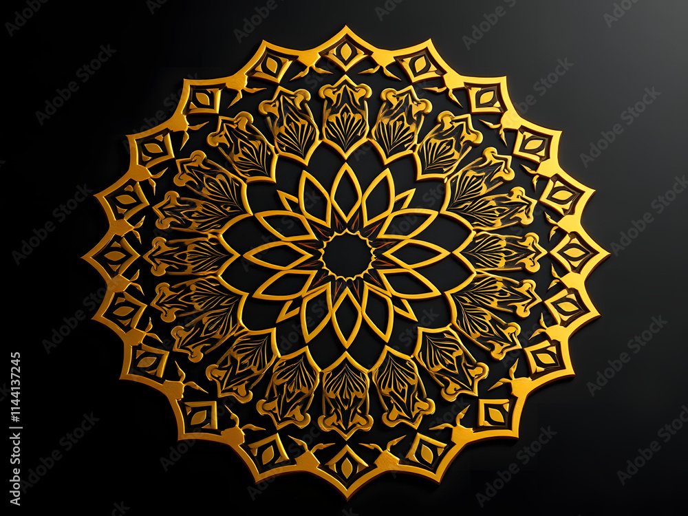 Lace Pattern with islamic Ornamental Floral Design in a Vintage Gold Circular Style Lace Pattern with islamic Ornamental Floral Design in a Vintage Gold Circular Style