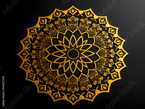 Lace Pattern with islamic Ornamental Floral Design in a Vintage Gold Circular Style photo