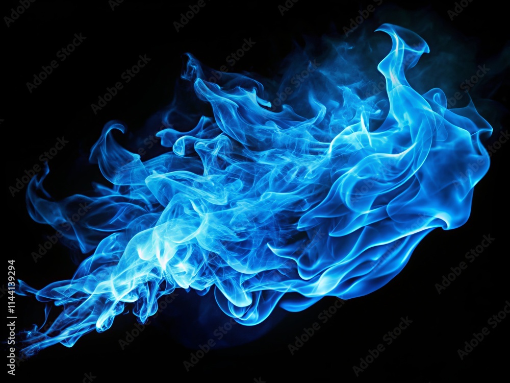 Fototapeta premium Blue Fire Flowing, Abstract Blaze, Dark Background, Action Shot, Dynamic Energy, Fiery Streams, Celestial Flames