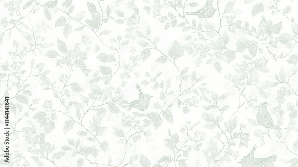 Pastel green birds and leaves seamless pattern. Pastel green birds and leaves seamless pattern.