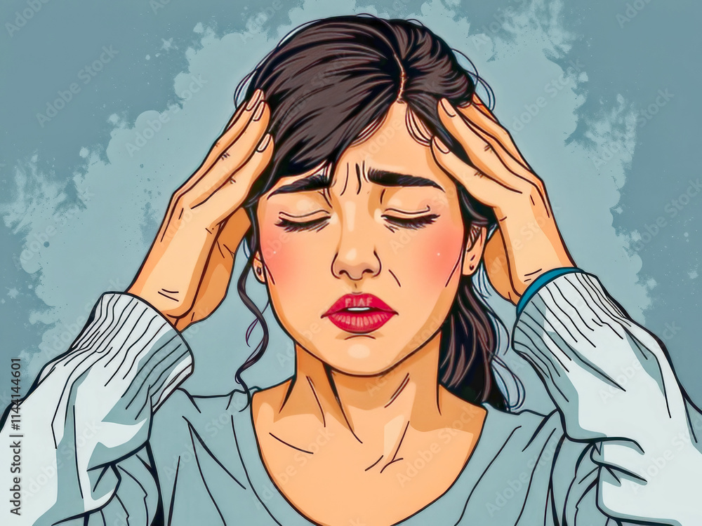 A woman with her head in her hands, looking sad. Scene is one of sadness and frustration