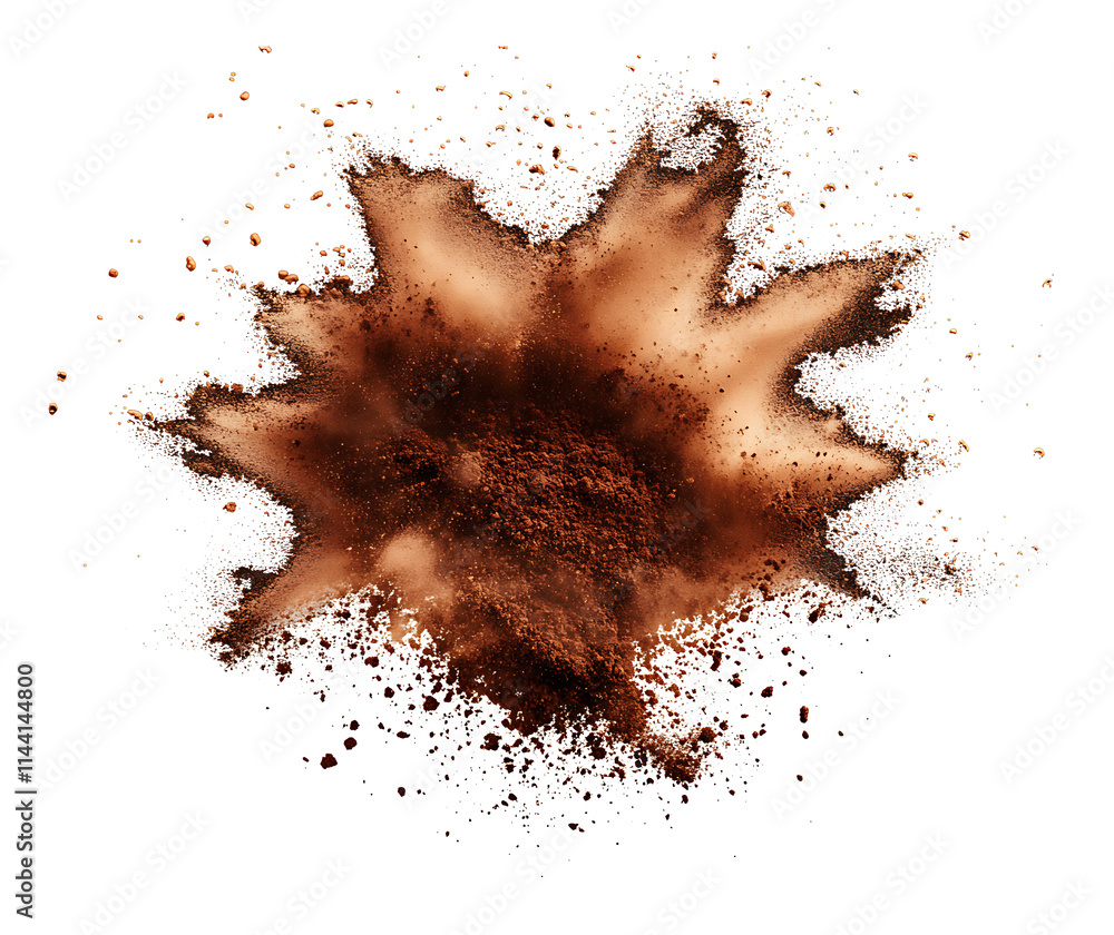 Explosion splash of ground dancing coffee or cocoa powder with freeze, pile of splatter of coffee grind dust powder, brown shattered, on isolated transparent background png
Explosion splash of ground dancing coffee or cocoa powder with freeze, pile of splatter of coffee grind dust powder, brown shattered, on isolated transparent background png