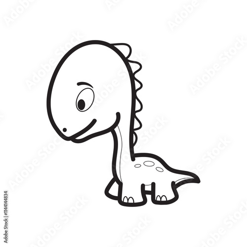 Cute long neck dinosaur coloring page vector illustration on white background