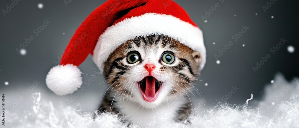 Adorable Kitten Wearing Santa Hat, Christmas Pet, Festive Holiday Image Adorable Kitten Wearing Santa Hat, Christmas Pet, Festive Holiday Image
