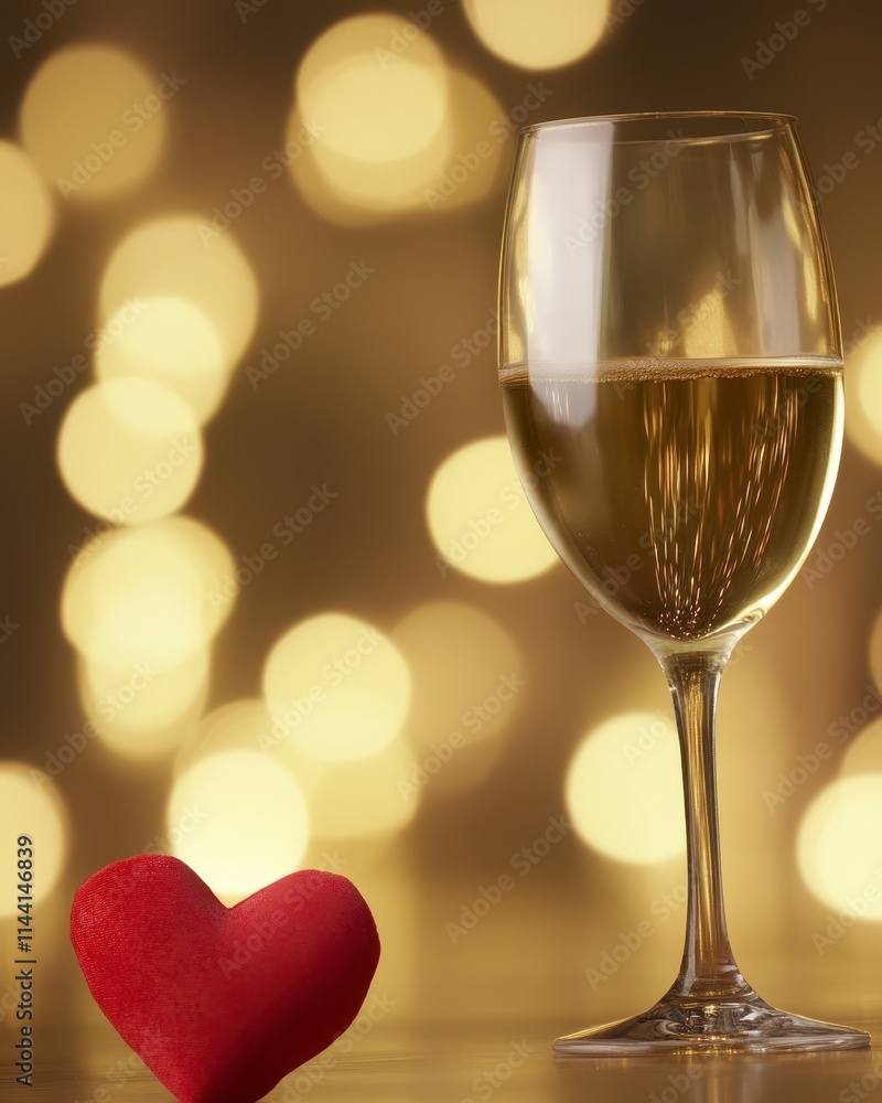 Romantic white wine glass with red heart. Romantic white wine glass with red heart.
