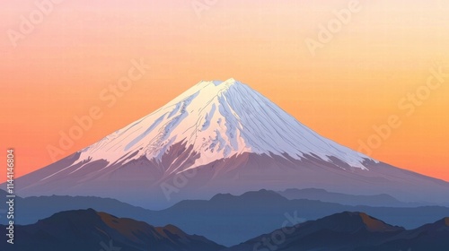 Serene illustration of a snowcapped mountain at sunrise photo