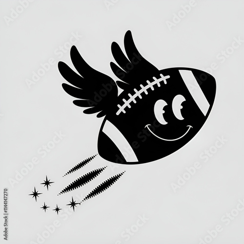 Silhouette image of a football with wings icon.