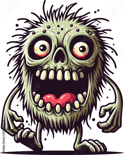 Creepy Cute Monster: A zany, cartoonish zombie monster with a toothy grin and a mischievous glint in its eyes. This quirky illustration is perfect for adding a touch of playful horror to your designs. photo