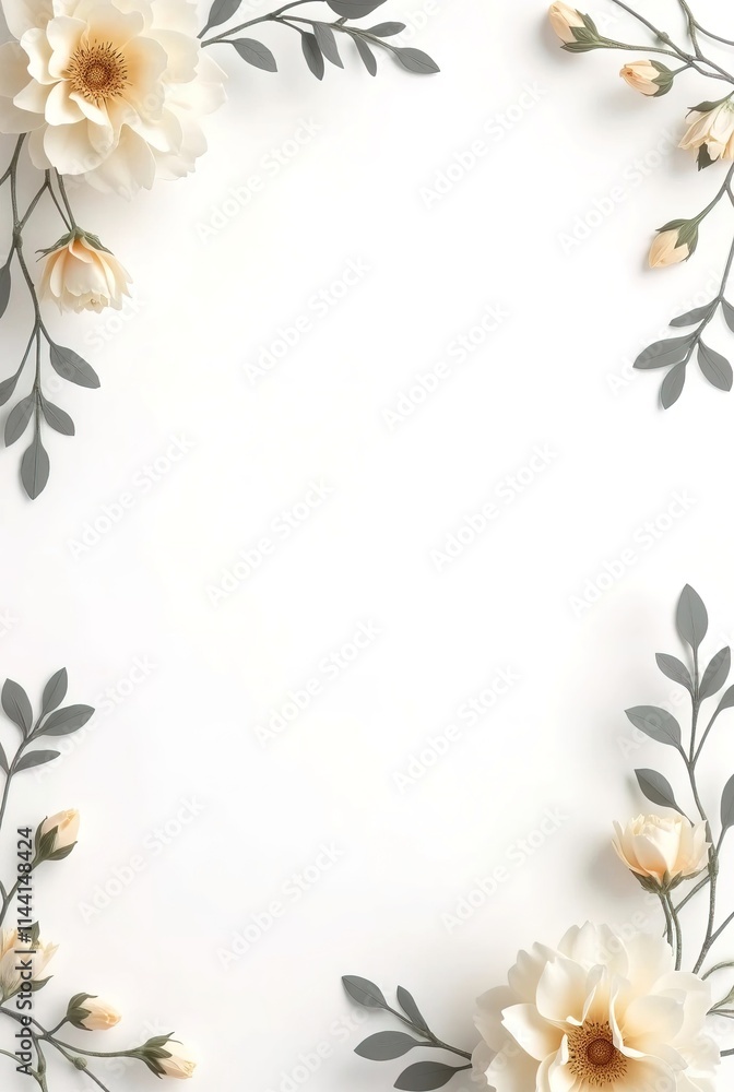 Greeting, invitation, wedding card. Spring time flowers frame and leaves. Space for texts Greeting, invitation, wedding card. Spring time flowers frame and leaves. Space for texts