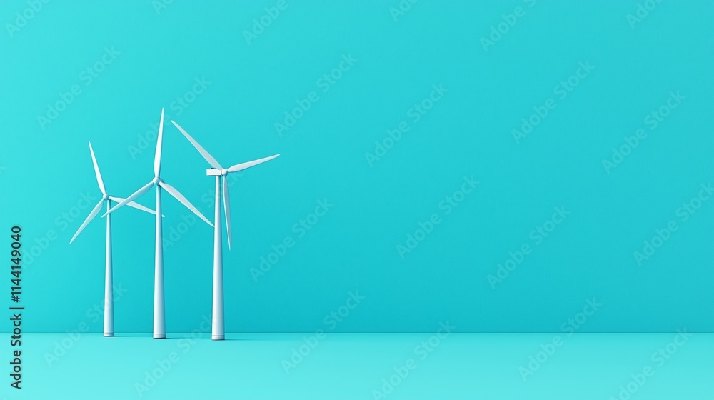 Three wind turbines on a teal background. Three wind turbines on a teal background.