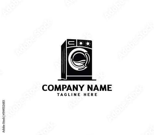 Vector silhouette washer machine logo design. Washing machine for washing. Vector icon illustration