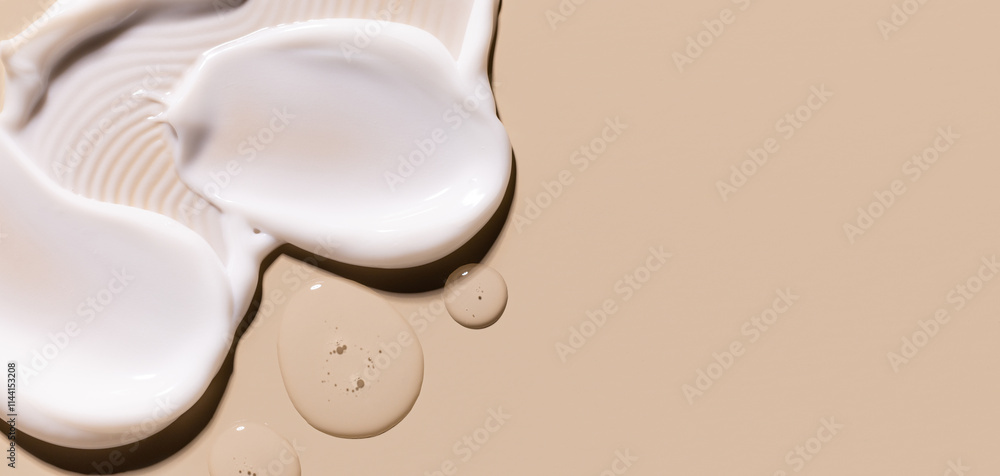 samples of cosmetic care products smear of cream texture on a beige background samples of cosmetic care products smear of cream texture on a beige background