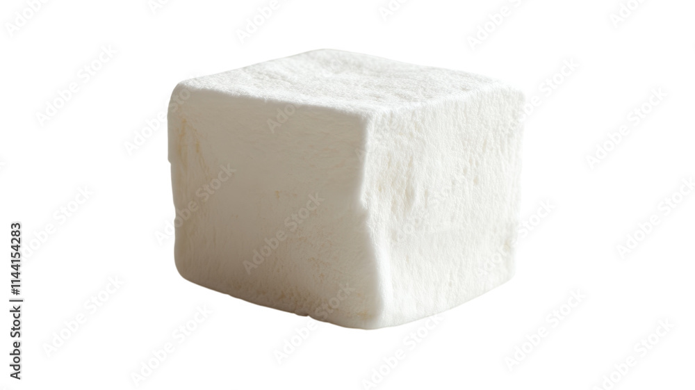 A Perfectly Shaped Fluffy White Marshmallow Cube Ideal for Desserts and S'mores. A Perfectly Shaped Fluffy White Marshmallow Cube Ideal for Desserts and S'mores.