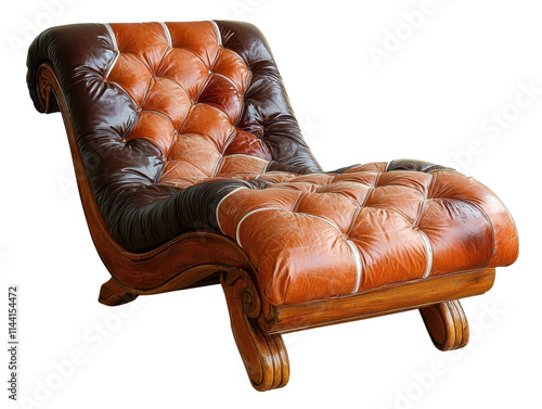 Luxurious chaise lounge with tufted leather and wooden frame design photo