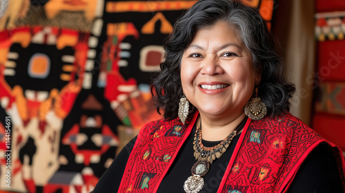 Portrait of a Native American woman showcasing traditional jewelry and cultural heritage photo