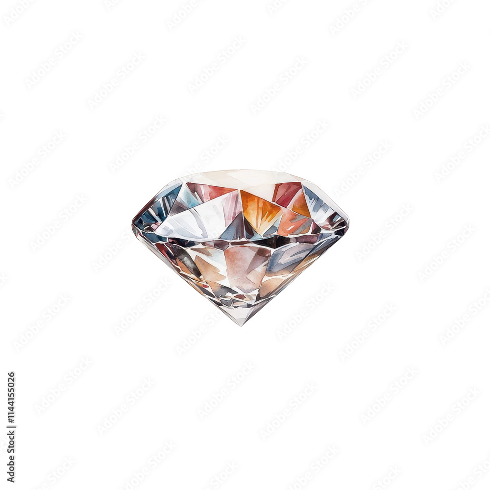 Watercolor Diamond in Prong Setting Isolated Design Watercolor Diamond in Prong Setting Isolated Design