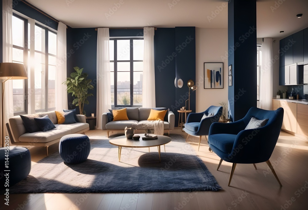 Fototapeta premium modern living room with fireplace