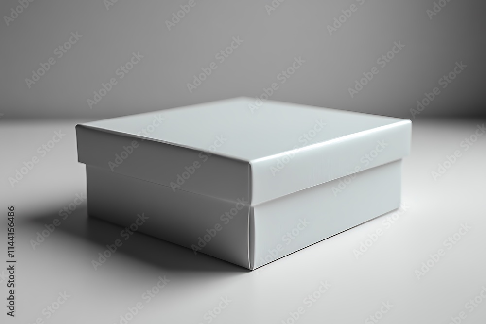 White flat horizontal rectangle blank box from side angle. 3D illustration isolated on white background.