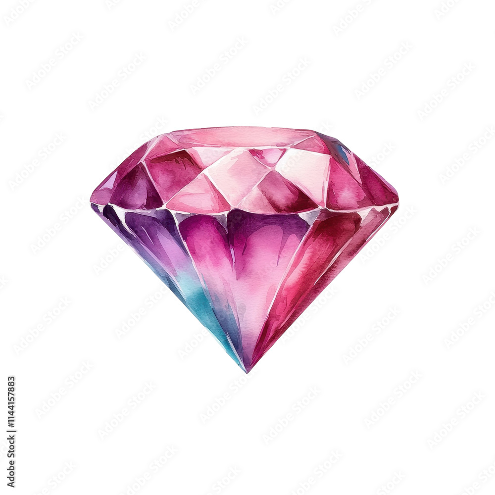Watercolor Diamond with Prong Setting Isolated on White Watercolor Diamond with Prong Setting Isolated on White