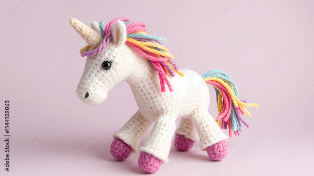 a pink unicorn. It has an oval shaped head with a cylinder-shaped body. She has starry eyes. It looks like a Moosh Moosh plushie. It has rainbow hair. a pink unicorn. It has an oval shaped head with a cylinder-shaped body. She has starry eyes. It looks like a Moosh Moosh plushie. It has rainbow hair.