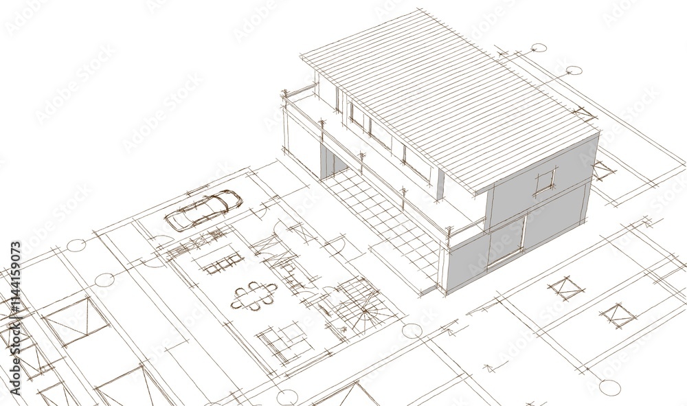 house architectural project sketch 3d illustration house architectural project sketch 3d illustration