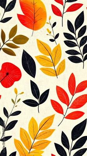 Autumn leaves pattern, red, yellow, black foliage.