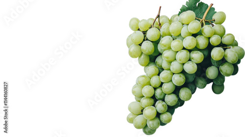 A Fresh Bunch of Green Grapes on a White Background Perfect for Healthy Lifestyle and Nutrition-Related Content.