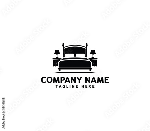 Vector bed logo design. Pillow shape design bed concept. Creative home bed logo. Bedroom, Furniture