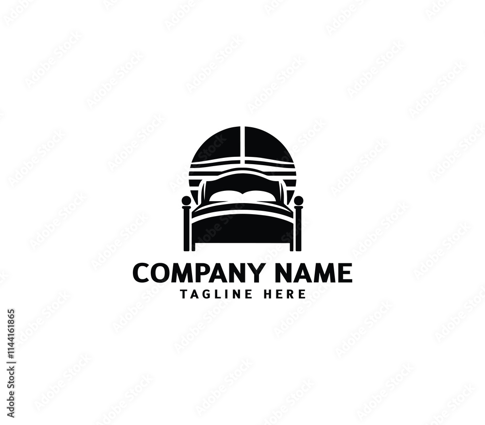 Fototapeta premium Vector bed logo design. Pillow shape design bed concept. Creative home bed logo. Bedroom, Furniture