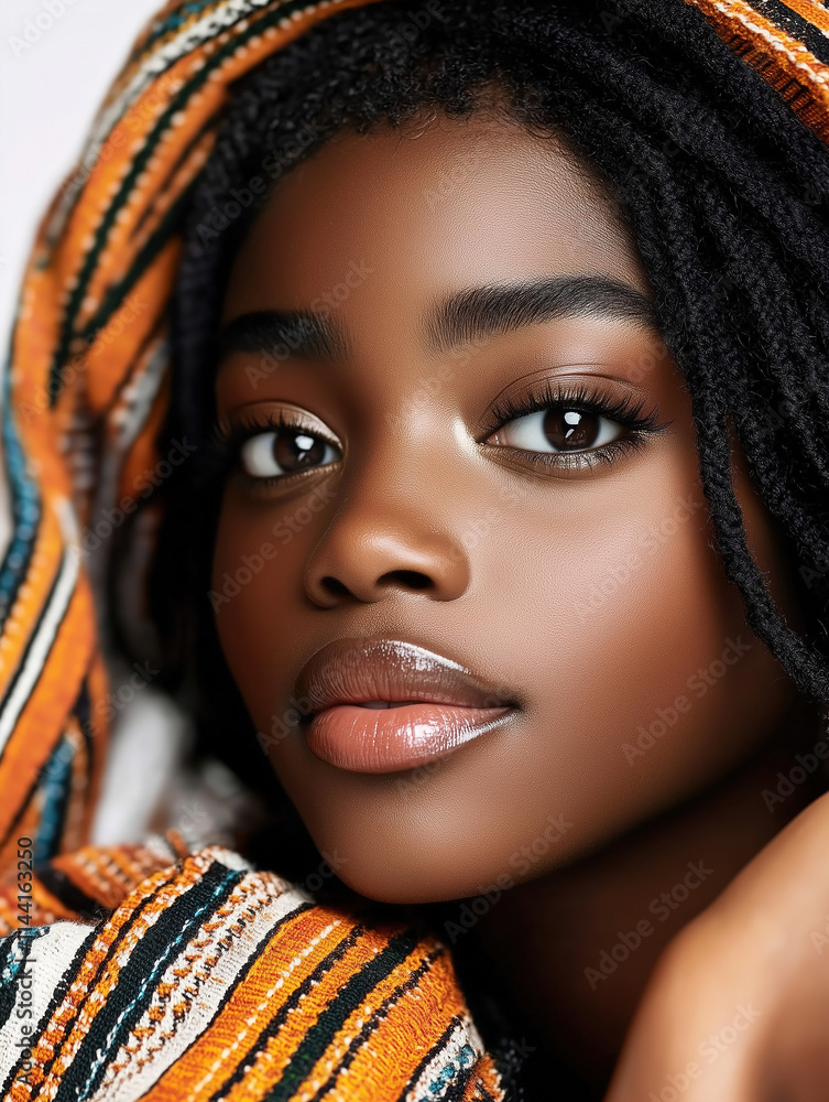 Portrait of a young person in a vibrant traditional outfit with intricate patterns Portrait of a young person in a vibrant traditional outfit with intricate patterns