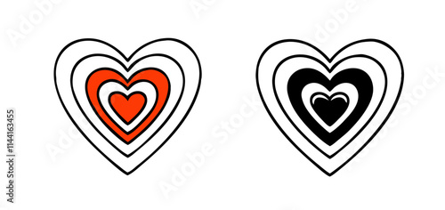Set of heart icons featuring layered designs in red and black colors